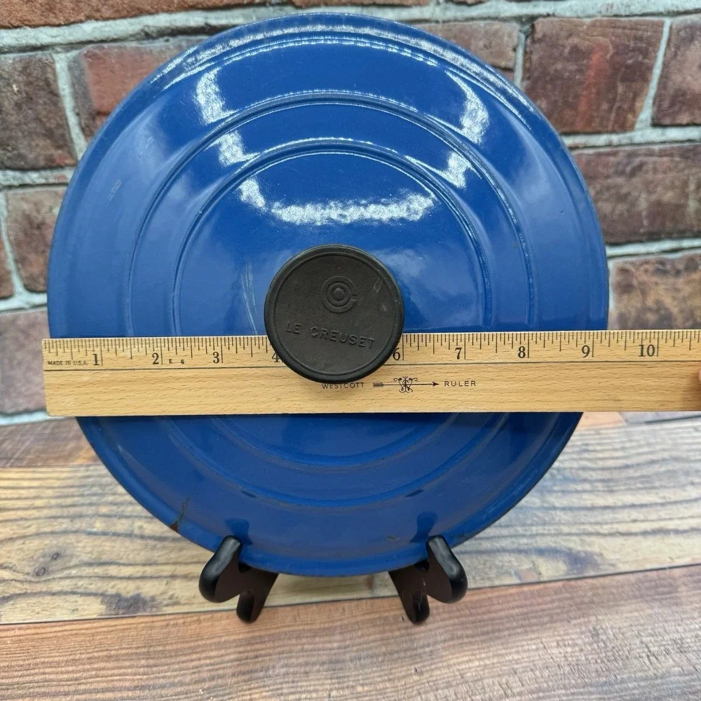 Le Creuset Enamel Cast Iron Oval Blue Lid Only E for 4.5 Quart Dutch Oven France